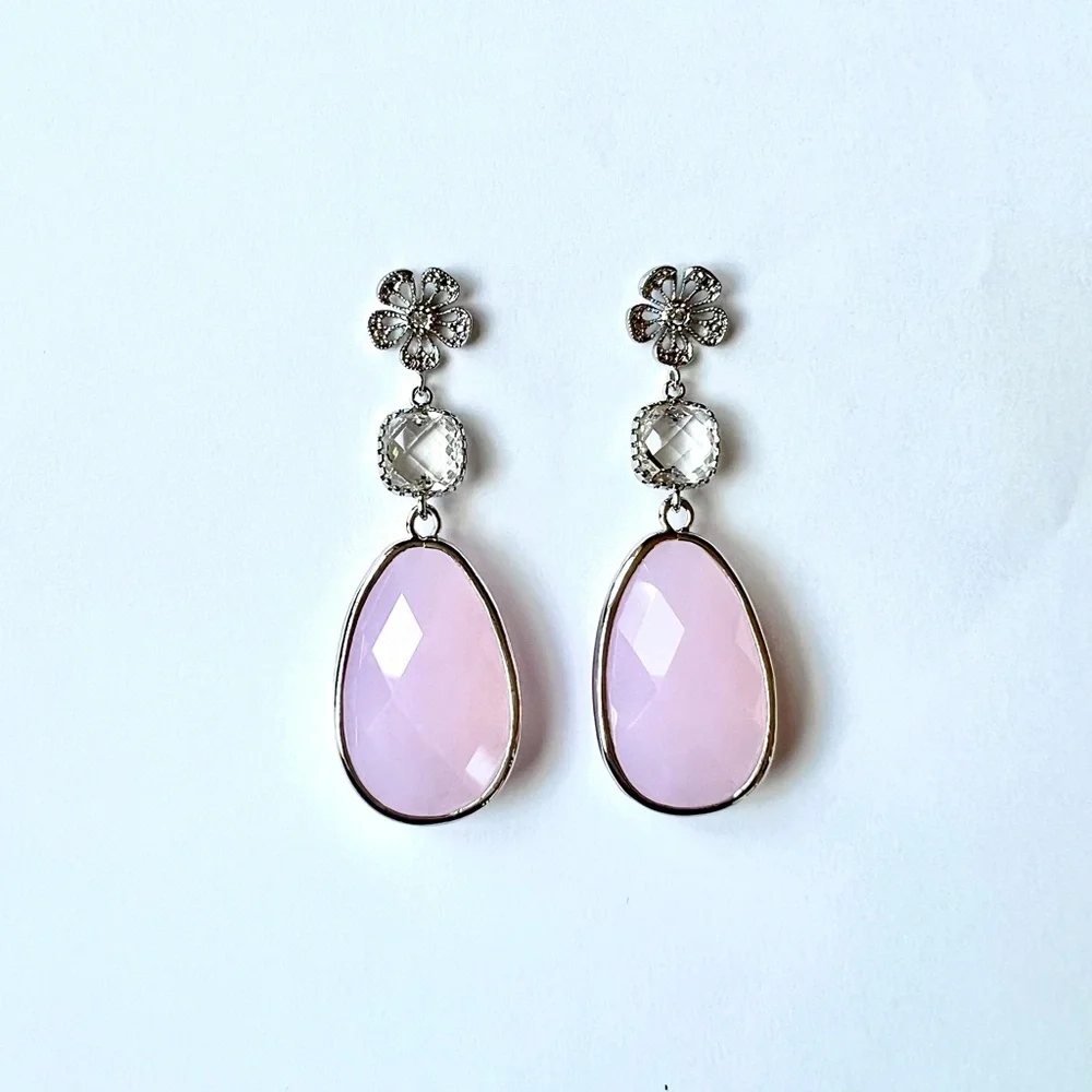 Handmade Silver Blush Pink Pendant Crystal Drop Earring